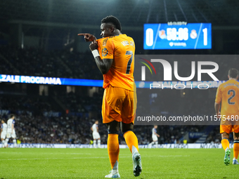 Vinicius Junior left winger of Real Madrid and Brazil celebrates after scoring his sides first goal during the La Liga match between Real So...