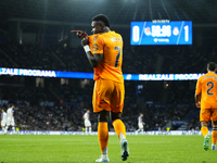 Vinicius Junior left winger of Real Madrid and Brazil celebrates after scoring his sides first goal during the La Liga match between Real So...