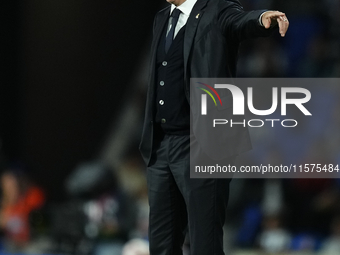 Carlo Ancelotti head coach of Real Madrid during the La Liga match between Real Sociedad de Futbol and Real Madrid CF at Reale Arena on Sept...