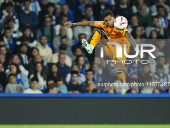 Rodrygo Goes right winger of Real Madrid and Brazil controls the ball during the La Liga match between Real Sociedad de Futbol and Real Madr...