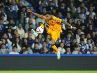 Rodrygo Goes right winger of Real Madrid and Brazil controls the ball during the La Liga match between Real Sociedad de Futbol and Real Madr...