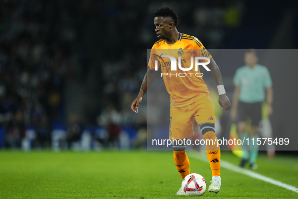 Vinicius Junior left winger of Real Madrid and Brazil during the La Liga match between Real Sociedad de Futbol and Real Madrid CF at Reale A...