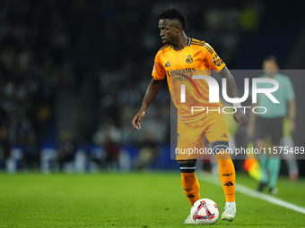 Vinicius Junior left winger of Real Madrid and Brazil during the La Liga match between Real Sociedad de Futbol and Real Madrid CF at Reale A...