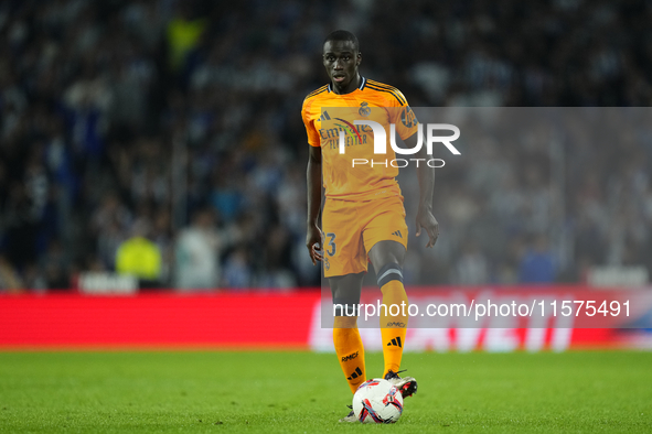 Ferland Mendy left-back of Real Madrid and France during the La Liga match between Real Sociedad de Futbol and Real Madrid CF at Reale Arena...