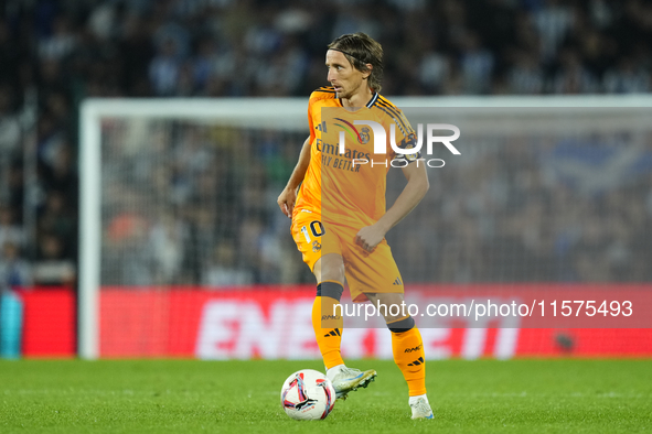 Luka Modric central midfield of Real Madrid and Croatia during the La Liga match between Real Sociedad de Futbol and Real Madrid CF at Reale...