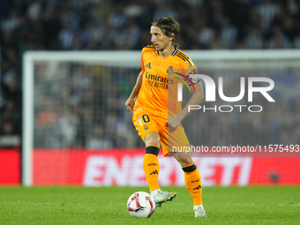 Luka Modric central midfield of Real Madrid and Croatia during the La Liga match between Real Sociedad de Futbol and Real Madrid CF at Reale...