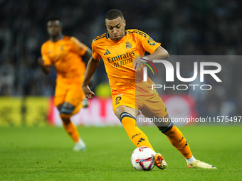 Kylian Mbappe centre-forward of Real Madrid and France in action during the La Liga match between Real Sociedad de Futbol and Real Madrid CF...