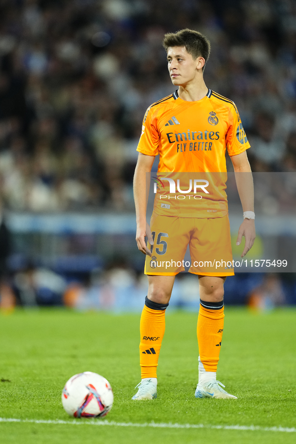 Arda Guler attacking midfield of Real Madrid and Turkey during the La Liga match between Real Sociedad de Futbol and Real Madrid CF at Reale...