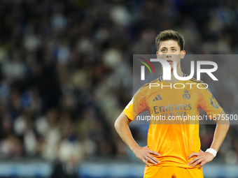 Arda Guler attacking midfield of Real Madrid and Turkey during the La Liga match between Real Sociedad de Futbol and Real Madrid CF at Reale...