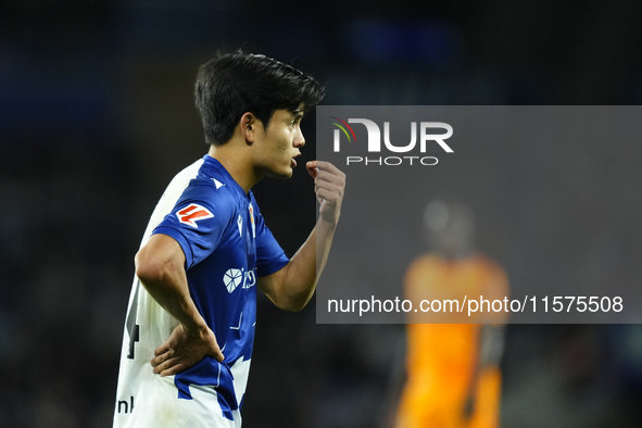 Takefusa Kubo right winger of Real Sociedad and Japan during the La Liga match between Real Sociedad de Futbol and Real Madrid CF at Reale A...