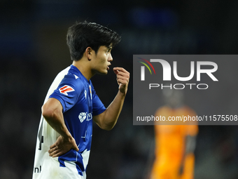 Takefusa Kubo right winger of Real Sociedad and Japan during the La Liga match between Real Sociedad de Futbol and Real Madrid CF at Reale A...