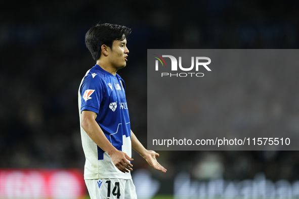 Takefusa Kubo right winger of Real Sociedad and Japan during the La Liga match between Real Sociedad de Futbol and Real Madrid CF at Reale A...