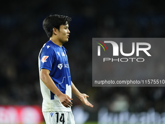 Takefusa Kubo right winger of Real Sociedad and Japan during the La Liga match between Real Sociedad de Futbol and Real Madrid CF at Reale A...