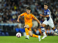 Arda Guler attacking midfield of Real Madrid and Turkey controls the ball during the La Liga match between Real Sociedad de Futbol and Real...