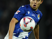 Takefusa Kubo right winger of Real Sociedad and Japan controls the ball during the La Liga match between Real Sociedad de Futbol and Real Ma...