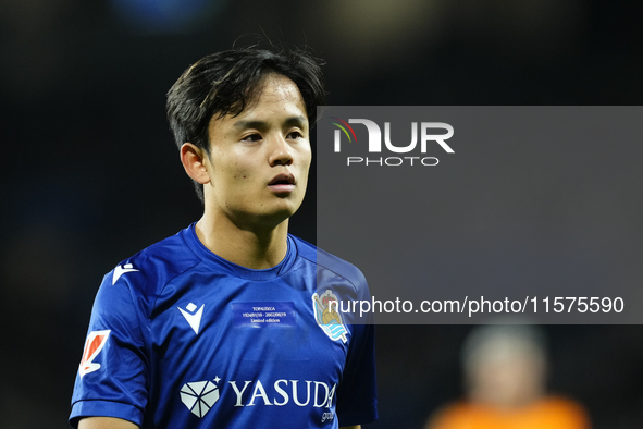 Takefusa Kubo right winger of Real Sociedad and Japan during the La Liga match between Real Sociedad de Futbol and Real Madrid CF at Reale A...