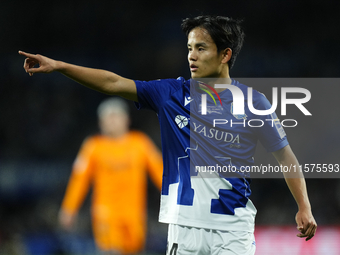 Takefusa Kubo right winger of Real Sociedad and Japan during the La Liga match between Real Sociedad de Futbol and Real Madrid CF at Reale A...