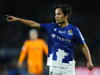 Takefusa Kubo right winger of Real Sociedad and Japan during the La Liga match between Real Sociedad de Futbol and Real Madrid CF at Reale A...