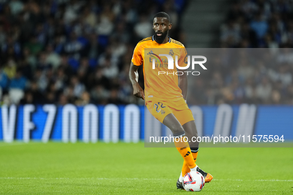 Antonio Rudiger centre-back of Real Madrid and Germany during the La Liga match between Real Sociedad de Futbol and Real Madrid CF at Reale...