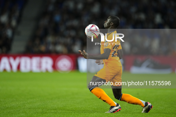 Ferland Mendy left-back of Real Madrid and France controls the ball during the La Liga match between Real Sociedad de Futbol and Real Madrid...