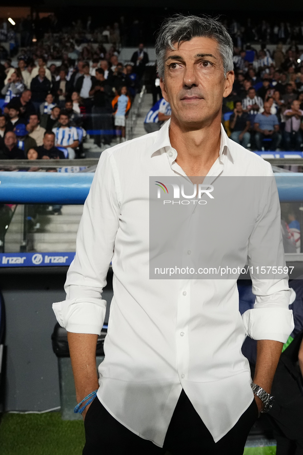 Imanol Alguacil head coach of Real Sociedad during the La Liga match between Real Sociedad de Futbol and Real Madrid CF at Reale Arena on Se...