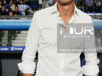 Imanol Alguacil head coach of Real Sociedad during the La Liga match between Real Sociedad de Futbol and Real Madrid CF at Reale Arena on Se...