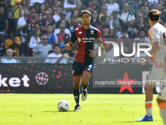 #4 Koni De Winter of Genoa in action during the Serie A ENILIVE 24/25 match between Genoa CFC and AS Roma at Stadio Luigi Ferraris in Genova...