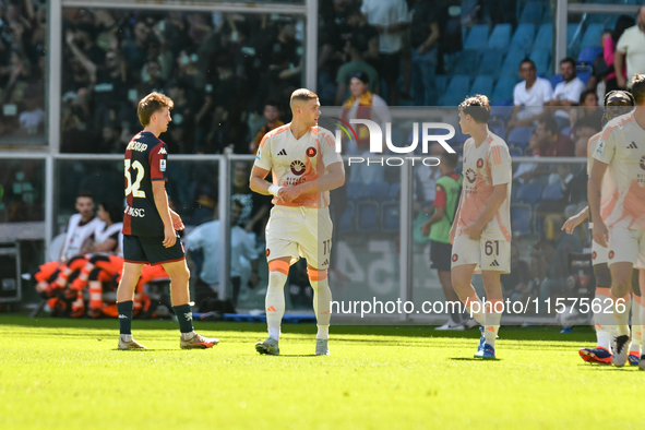 Artem Dobvik celebrates scoring his team's first goal to make the score 0-1 during the Serie A ENILIVE 24/25 match between Genoa CFC and AS...