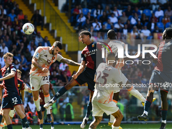 Koni De Winter of Genoa scores his team's first goal to make the score 1-1 during the Serie A ENILIVE 24/25 match between Genoa CFC and AS R...