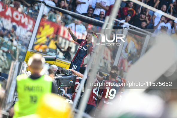 Genoa CFC celebrates scoring the team's first goal to make the score 1-1 during the Serie A ENILIVE 24/25 match between Genoa CFC and AS Rom...