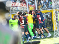 Genoa CFC celebrates scoring the team's first goal to make the score 1-1 during the Serie A ENILIVE 24/25 match between Genoa CFC and AS Rom...