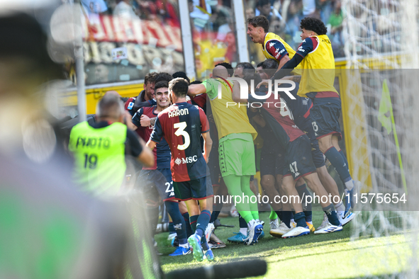 Genoa CFC celebrates scoring the team's first goal to make the score 1-1 during the Serie A ENILIVE 24/25 match between Genoa CFC and AS Rom...