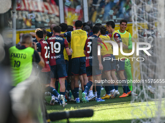 Genoa CFC celebrates scoring the team's first goal to make the score 1-1 during the Serie A ENILIVE 24/25 match between Genoa CFC and AS Rom...