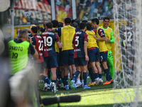 Genoa CFC celebrates scoring the team's first goal to make the score 1-1 during the Serie A ENILIVE 24/25 match between Genoa CFC and AS Rom...