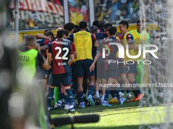 Genoa CFC celebrates scoring the team's first goal to make the score 1-1 during the Serie A ENILIVE 24/25 match between Genoa CFC and AS Rom...