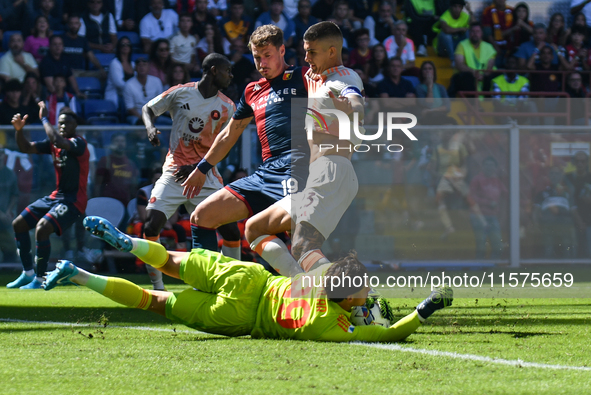 Mile Svilar of Roma plays during the Serie A match between Genoa CFC and AS Roma at Stadio Luigi Ferraris in Genova, Italy, on September 24,...