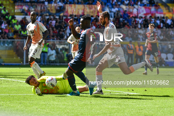 Mile Svilar of Roma plays during the Serie A match between Genoa CFC and AS Roma at Stadio Luigi Ferraris in Genova, Italy, on September 24,...