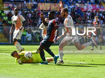 Mile Svilar of Roma plays during the Serie A match between Genoa CFC and AS Roma at Stadio Luigi Ferraris in Genova, Italy, on September 24,...