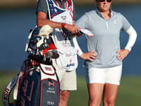 GAINESVILLE, VIRGINIA - SEPTEMBER 14: Ally Ewing of the United States waits with her caddie on the 17th fairway during Day Two of the Solhei...