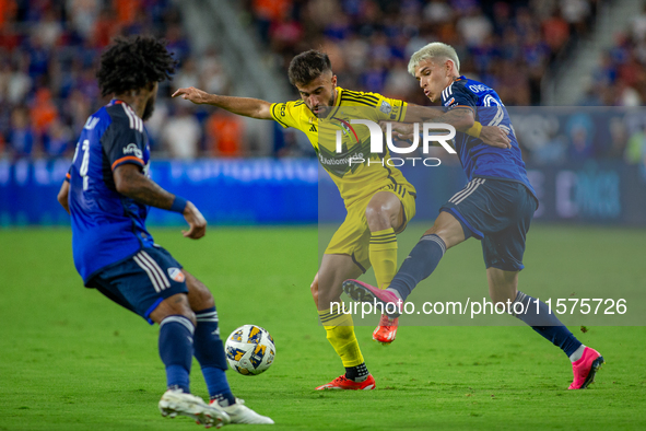 Players compete for the ball during the 'Hell is Real' Major League Soccer match between FC Cincinnati and the Columbus Crew at TQL Stadium...