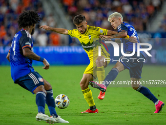 Players compete for the ball during the 'Hell is Real' Major League Soccer match between FC Cincinnati and the Columbus Crew at TQL Stadium...