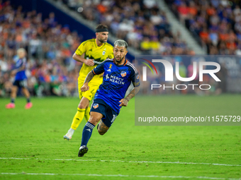 Cincinnati midfielder Luciano Acosta appears during the 'Hell is Real' Major League Soccer match between FC Cincinnati and the Columbus Crew...