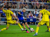 Cincinnati midfielder Luca Orellano takes a shot during the 'Hell is Real' Major League Soccer match between FC Cincinnati and the Columbus...