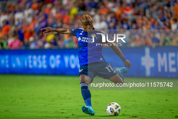 Cincinnati attacker, Sergio Santos, is seen during the 'Hell is Real' Major League Soccer match between FC Cincinnati and the Columbus Crew...