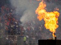 Flames are seen prior to the start of the 'Hell is Real' Major League Soccer match between FC Cincinnati and the Columbus Crew at TQL Stadiu...