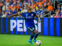 Cincinnati attacker Sergio Santos moves the ball upfield during the 'Hell is Real' Major League Soccer match between FC Cincinnati and the C...