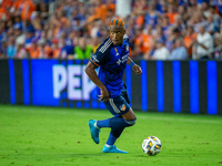 Cincinnati attacker Sergio Santos moves the ball upfield during the 'Hell is Real' Major League Soccer match between FC Cincinnati and the C...