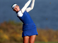 GAINESVILLE, VIRGINIA - SEPTEMBER 14: Emily Kristine Pedersen of Team Europe hits from the 17th fairway during Day Two of the Solheim Cup at...