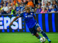 Cincinnati attacker Sergio Santos moves the ball upfield during the 'Hell is Real' Major League Soccer match between FC Cincinnati and the C...