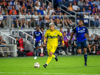 Columbus attacker, Cucho Hernandez, moves the ball upfield during the 'Hell is Real' Major League Soccer match between FC Cincinnati and the...